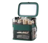 Cosmetic Organizer Large Capacity Cosmetics Box, Portable Makeup with Mirror for Home Use & Travelling, Multi-Purpose Organizer Carrying Case, for Bedroom Dresser Vanity Countertop(Green)