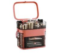 Cosmetic Organizer Large Capacity Cosmetics Box, Portable Makeup with Mirror for Home Use & Travelling, Multi-Purpose Organizer Carrying Case, for Bedroom Dresser Vanity Countertop(Red)
