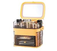 Cosmetic Organizer Large Capacity Cosmetics Box, Portable Makeup with Mirror for Home Use & Travelling, Multi-Purpose Organizer Carrying Case, for Bedroom Dresser Vanity Countertop(Yellow)