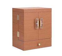 Cosmetic Organizer Luxury Makeup Organiser Storage Box Cabinet with Mirror and Drawer, Cosmetic Organizer MDF, Skincare Beauty Caddy for Dresser & Bathroom, Dust-Proof Waterproof(Dark Brown)