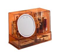 Cosmetic Organizer Makeup Organizer with LED Mirror and Fan, Large Capacity Cosmetic Storage Display Case, Waterproof and Dustproof Skincare for Bathroom and Vanity Dresser(Orange)
