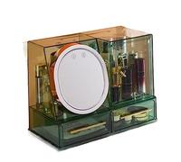 Cosmetic Organizer Makeup Organizer with LED Mirror and Fan, Large Capacity Cosmetic Storage Display Case, Waterproof and Dustproof Skincare for Bathroom and Vanity Dresser(Green)