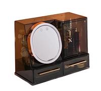 Cosmetic Organizer Makeup Organizer with LED Mirror and Fan, Large Capacity Cosmetic Storage Display Case, Waterproof and Dustproof Skincare for Bathroom and Vanity Dresser(Black)
