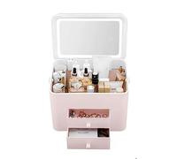 Cosmetic Organizer Portable Makeup Storage Organizer Box with Detachable LED Mirror，Cosmetics Case with 2 Drawers and Cover, for Bedroom Vanity Desk Dresser(Pink)