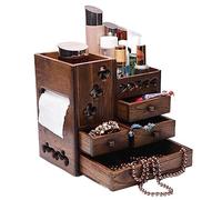 Cosmetic Organizer Solid Wooden Makeup Organizer and Storage with 4 Drawers, Jewelry Box, Cosmetic Countertop for Bathroom, Bedroom, Closet, Kitchen, Vanity & Dresser,Make up Station