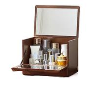 Cosmetic Organizer Wood Makeup Organizer Box, Large Capacity Cosmetic Organizers, Make Up and Storage with Mirror, for Vanity for Skincare, Brush, Nail Polish and Beauty Supplies