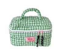 Cosmetic Organizers with Quilted Heart Designs, Green | Large Capacity Spacious Interior Featuring Hand Carry Handle for Travel and Gym, Individual Care and Essential