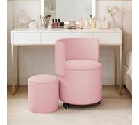 Cosmetic Rolling Chair with Sto, Adjustable Backrest Makeup Chair, PU Leather Upholstered Pouf for Bedroom & Living Room, Slish & Functal Beau Seat