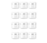 Cosmetic Sample Jars,12 PCS 50 ml Travel Pots Empty White Plastic Round Jars with Inner Liners and Screw Lid Refillable Makeup Cosmetic Jars for Cosmetics Cream Lotion Ointments Essential Oils