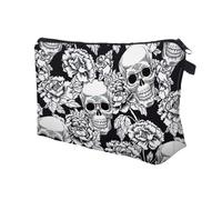 Cosmetic Storage Bag - Waterproof Polyester Makeup Bag Skull Print Compact Tool Organizer Case | Bold Gothic Accessory for Beauty Tools, Travel, Home, Salon, Arb