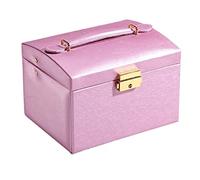 Cosmetic Storage Box Fashion Exquisite Three Layers PU Leather Cosmetic Case with Lock and Mirror Travel Jewelry Shelf Storage Gift Box Cosmetic Display Cabinet(B)