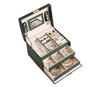 Cosmetic Storage Box Fashion Exquisite Three Layers PU Leather Cosmetic Case with Lock and Mirror Travel Jewelry Shelf Storage Gift Box Makeup Container(G)