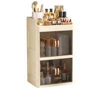 Cosmetic Storage Box | PP+Polystyrene 24 x 18 x 36 cm Sliding Door Folding Drawer 3 Levels | Organiser Makeup Dustproof Skin Care Bathroom Toiletry Home Events New Year, Creamy, Please refer to the