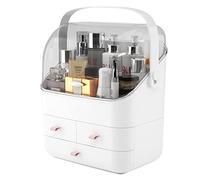Cosmetic Storage Organiser Box, Triple-Layer Makeup Drawers with Clear Flip Lid & Carry Handles,Bathroom/Dresser-Friendly Dust-Resistant Case (White, 35.5cm Height)