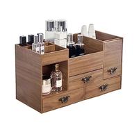 Cosmetic Storage Organizer Makeup Organizer Wooden with Drawers & Mirror, Multi-Function Cosmetics Storage Jewelry Organizer Dressing Table Skin Care Lipstick Finishing Shelf Countertop Organizer