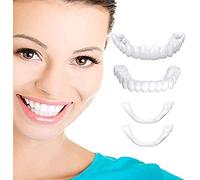 Cosmetic Teeth, Veneers Snap in Teeth - Instant Perfect Smile Clip on Veneers (Work for Top and Bottom) - Perfect Braces to Make White Tooth Beautiful Neat, 2 Up+ 2 Bottom+4 Adhesives