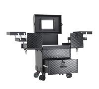 Cosmetic Train Case, Aluminium Rolling Makeup Organizer with 4 Wheels, Large Trolley Storage for Nail Supplies, Professional Cosmetic Case for Artists