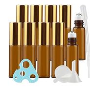 Cosmetic Travel Containers,Travel Jars for Toiletries,10Pcs, 10ml Empty Amber Brown Glass Essential Oil Roller Bottles with Gold Screw Cap Roll on(5ml)