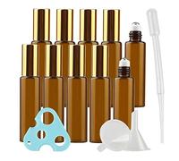 Cosmetic Travel Containers,Travel Jars for Toiletries,10Pcs, 10ml Empty Amber Brown Glass Essential Oil Roller Bottles with Gold Screw Cap Roll on(10ml)