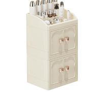 Cosmetic Vanity Organizer | PP Two Layer Makeup Box (23×19×39cm, 810G) | Stackable and Dustproof Skin Care Holder for Women and Girls, Bathroom, Let Bedroom, Apricot, Please refer to the description