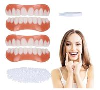 Cosmetic Veneer Teeth, 2 Pairs Instant Veneer Dentures Above and Bottom with Hot Melt Glue Beads and Tweezers for Temporary Cover of Defective Teeth