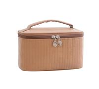 Cosmetics Travel Bag， Makeup Bags Travel Toiletry Cute Cases Bag Portable Solid Color Organizer Box Cosmetic Neceser PU Leather ，Large-Capacity Makeup Bag(Gold)