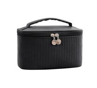 Cosmetics Travel Bag， Makeup Bags Travel Toiletry Cute Cases Bag Portable Solid Color Organizer Box Cosmetic Neceser PU Leather ，Large-Capacity Makeup Bag(Black)