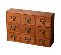 COSMEVIVI 1pc Vintage Wooden Storage Box with Nine Drawers Retro Desktop Organizer for Bedroom Living Room and Office High-grade Home Decor
