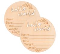 COSMEVIVI 2pcs Announcement Sign Natural Wood Round Birth Milestone Plaques Newborn Name Signs for Hospital Nursery and Gift