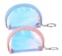 COSMEVIVI 2pcs Girls Small Mermaid Coin Purse Zipper Clutch Wallet Women Mini Purse Iridescent Secure Zip Multi-Functional