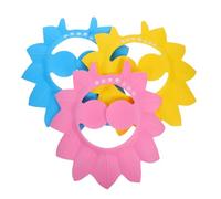 COSMEVIVI 3Pcs Adjustable Shampoo Hat Leaves Shape Bathing Ear Protector for Fun Shower Shield Blue Pink Yellow for Stress Hair Washing