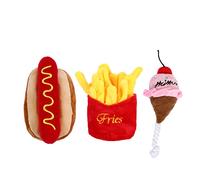 COSMEVIVI 3pcs Plush Dog Toys Set Squeaky Food Simulation Toys for Dogs and French Fries Safe Bite-resistant and Chew-friendly for Healthy Teeth and Gums