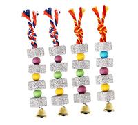 COSMEVIVI 4 Pcs Parrot Chewing with Bells and Colorful Beads for Cage Birds Beak Grinding Stones for Parakeets Conures Cockatiels and Hamsters Fun Hanging Chew to Reduce Loneliness and