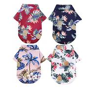 COSMEVIVI 4pcs Hawaiian Dog Shirt for Pineapple Print Pet Apparel for Camping Lightweight and Breathable Sleeve Clothes for Dogs and Cats for Beach and Parties