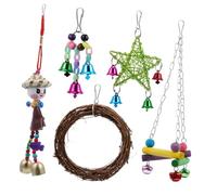 COSMEVIVI 5pcs Parrot Cage Toy Set Hanging Chewing Swing Bell Toys for Parrots for Reducing Boredom Promoting Growth Intellectual Development