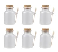 COSMEVIVI 6 Sets Leakproof Plastic and Wood Mask Powder Bottles with Cork Caps and Wooden Spoons 100g Storage Jars for Personal Care and Beauty Salons