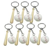 COSMEVIVI 7pcs Baseball Keychain Set Mini Wooden Bat and Ball Pendant, Decorative Hanging Keyrings for Baseball Party Favors and Sports Fans, White Accessories for Bags and Keys