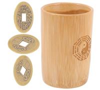 COSMEVIVI Bamboo Pot Divination Bucket with Polished Copper Coins Chinese Style Fortune Telling Game Prop Compact Vintage Charm for Buddhist Rituals and Feng Shui Use