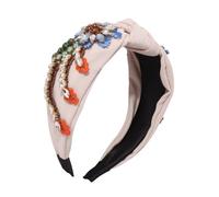 COSMEVIVI Beige Headband for Retro Style Rhinestone Embroidery, Cloth Material, Easy to Put, for Banquet and Daily Dress Decor to Create An Instant New Hairstyle