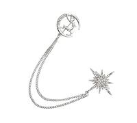 COSMEVIVI Brooch with Deer and Zircon Decoration Eight-pointed Star Silver Alloy Comfortable to Wear Chain Breast Pin Stylish Lapel Pin for Backpacks and Hats for Women