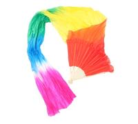 COSMEVIVI Colorful Long Silk Belly Dance Fan Veil Gradient Folding Handheld Fan with Extended Silk Veil for Dance Practice and Performance Lightweight Durable Frame Portable for Travel