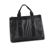 COSMEVIVI Lightweight Waterproof Travel Tote Bag with Large Capacity Resin Mesh, Portable Beach Storage Bag for Bathroom and Outdoor Use, Simple Stylish Design in Black