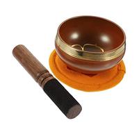 COSMEVIVI Tibetan Handcrafted Copper Meditation Singing Bowl Set 8cm Orange with Mallet and Colorful Cushion for Yoga Mindfulness and Buddhist Meditation Rituals