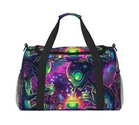 Cosmic Alien Neon Waterproof Weekender Bags Duffel Bag Large Carry On Hand Luggage Bags Foldable Tote Bag for Travel Sports Gym Dance