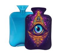 Cosmic All Seeing Eye Hot Water Bottle with Cover, 2L PVC Hot Water Bag for Pain Relief, Hand Foot Warmer, Hot & Cold Therapy with Removable Cover, Gift for Women Kids Family