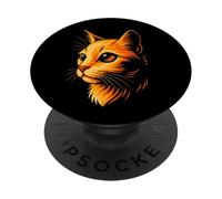 Cosmic Art, Vibrant Orange Cat with Galaxy Eye PopSockets Adhesive PopGrip