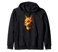 Cosmic Art, Vibrant Orange Cat with Galaxy Eye Zip Hoodie