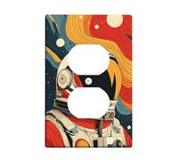 Cosmic Astronaut Light Switch Cover Plate/Outlet Covers, Vibrant Red and Blue Space Design, Thermoplastic Wall Plates, Standard Size Single Duplex Outlet