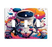 Cosmic Astronaut Light Switch Cover Plates/Outlet Covers, Colorful Space Theme for Kids Room Decor, Thermoplastic Wall Plates, Standard Size Triple Toggle