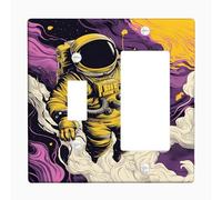Cosmic Astronaut Light Switch Cover Plates/Outlet Covers, Violet and Yellow Space Design for Wall Decor, Thermoplastic Wall Plates, Standard Size Toggle Rocker